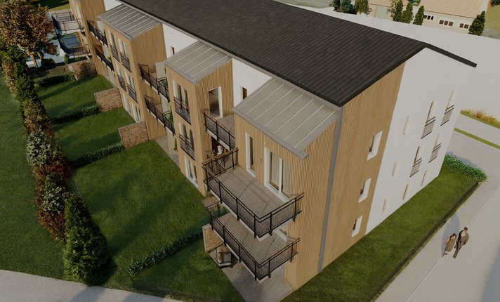 Moderne Wohnanlage mit Holz- und Putzfassade_4