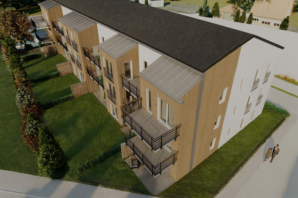 Moderne Wohnanlage mit Holz- und Putzfassade_4